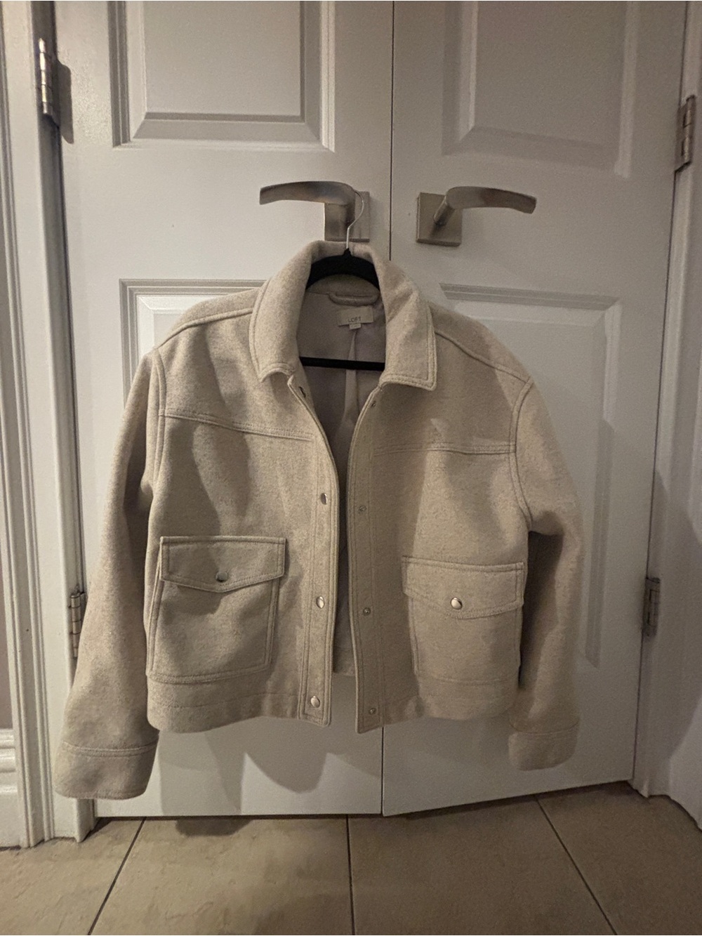 LOFT Cream Wool-Blend Shirt Jacket